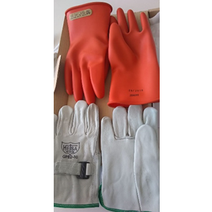 Clase 2 Kit de guantes aislantes de voltaje de goma roja con protectores de  cuero, voltaje de uso máximo 17,000 V AC/25,500 V CC (KITGC2R08)